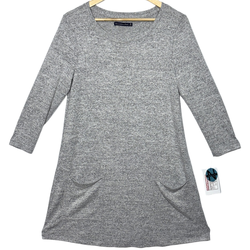 Abercrombie & Fitch Gray Scoop Neck Pockets Long Sleeve Mini Dress Womens Size M